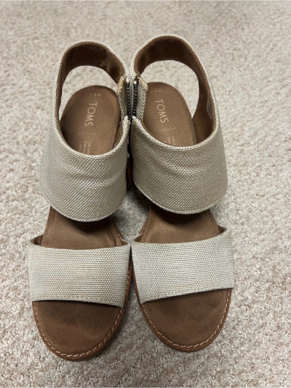 TOMS Neutral Canvas Two-Band Slingback Sandals